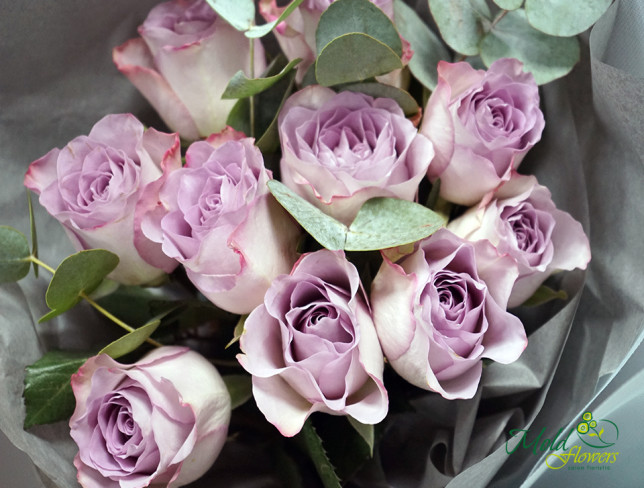 Bouquet of Memory Lane violet roses with eucalyptus photo